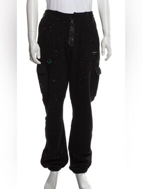 Off-White c/o Virgil Abloh 2019 Joggers Black Paint Splatter Mens Size Medium